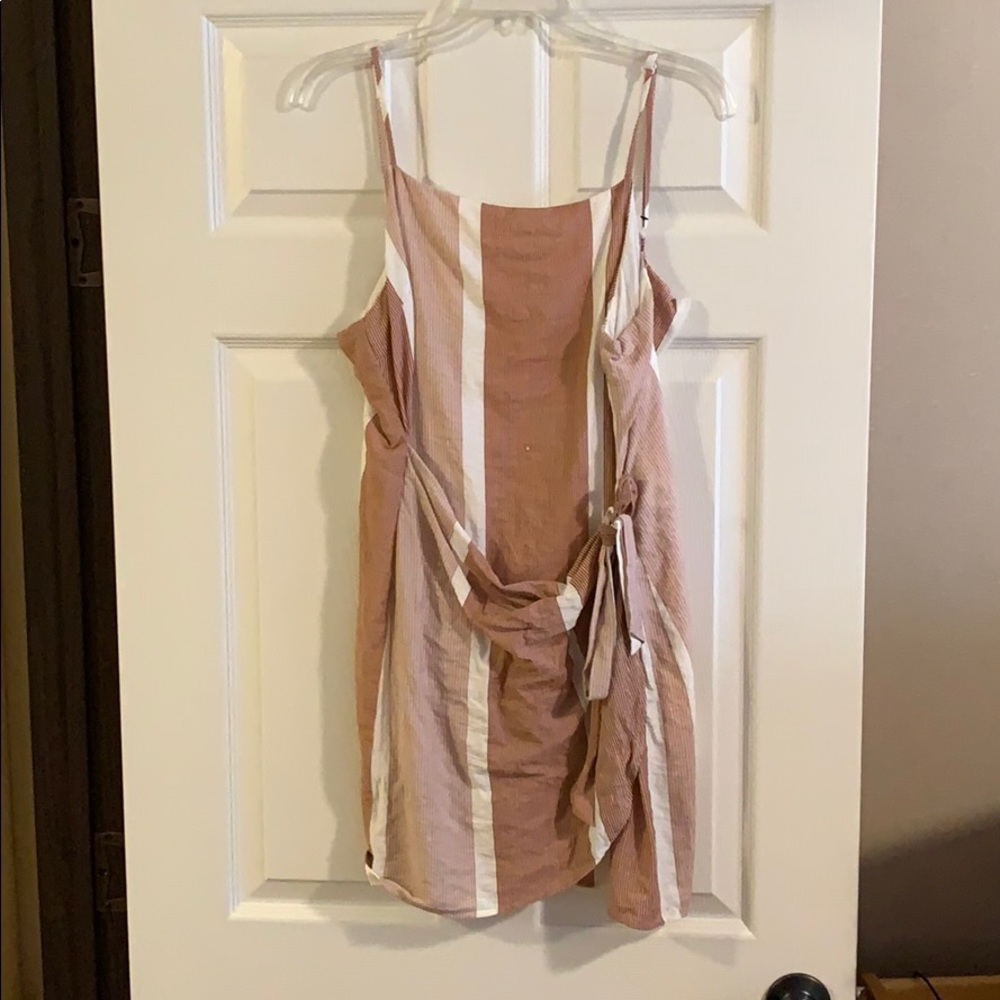Coral/white striped wrap dress